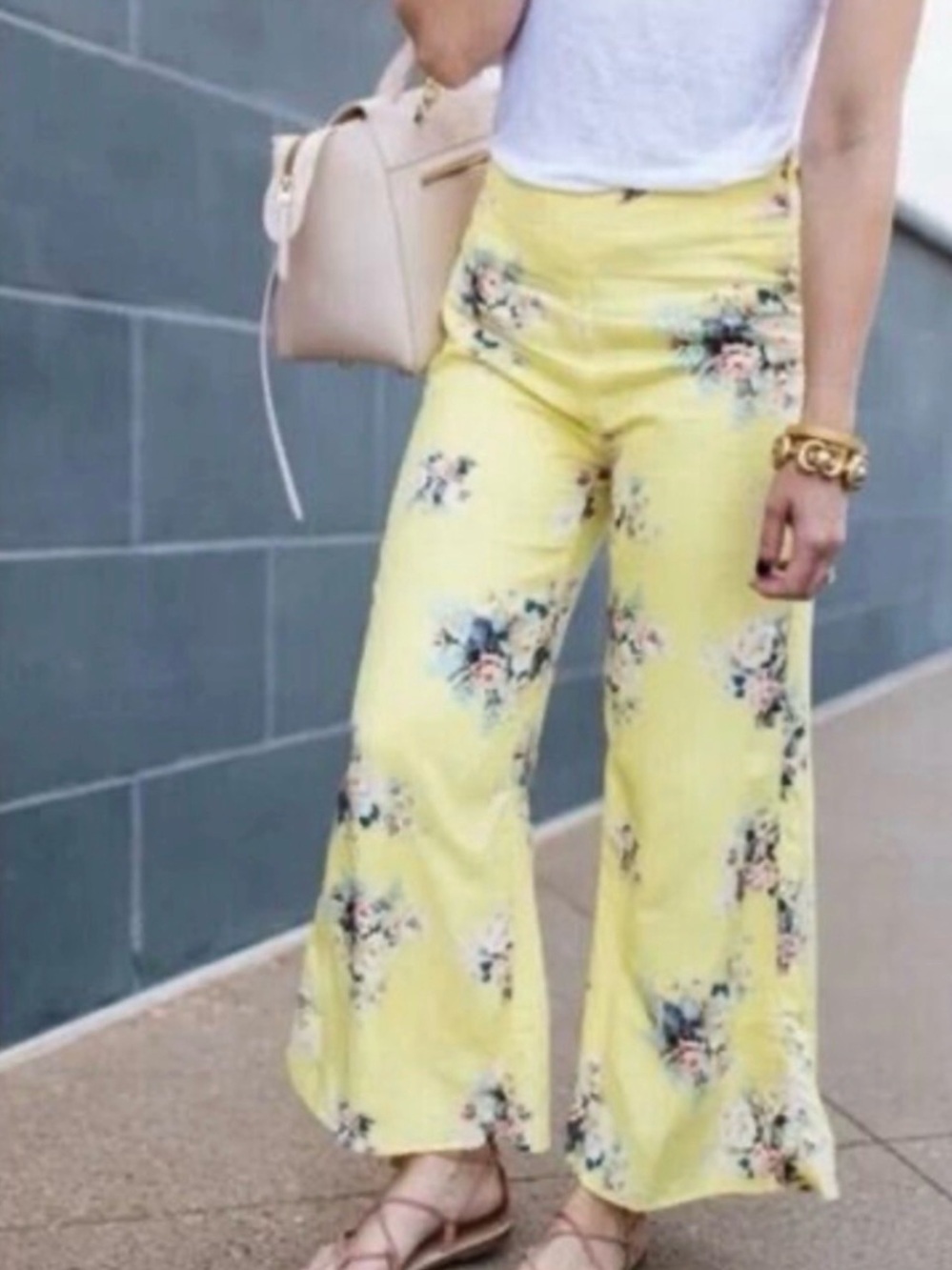 Anthropologie Yellow Floral Wide-Leg Pants - Picture 2 of 7